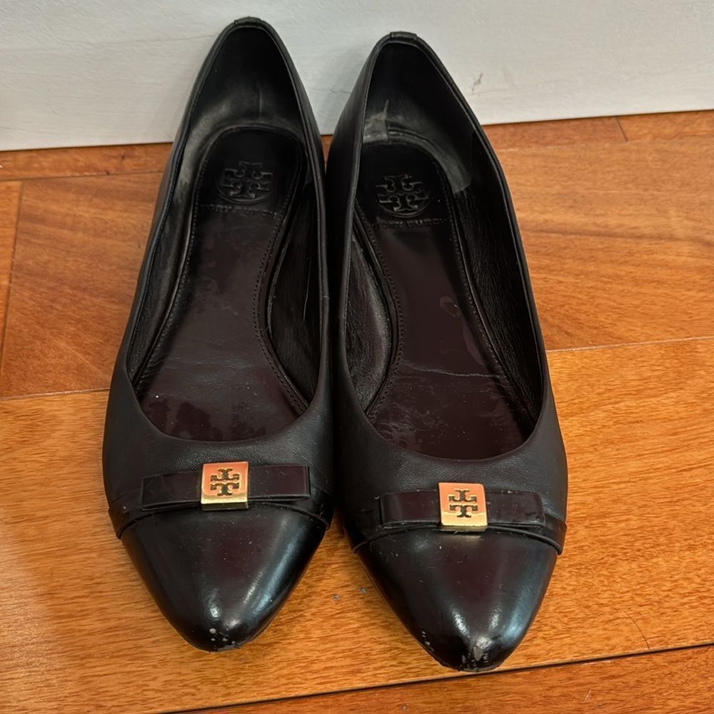 Tory Burch Black Flats with Gold Accent